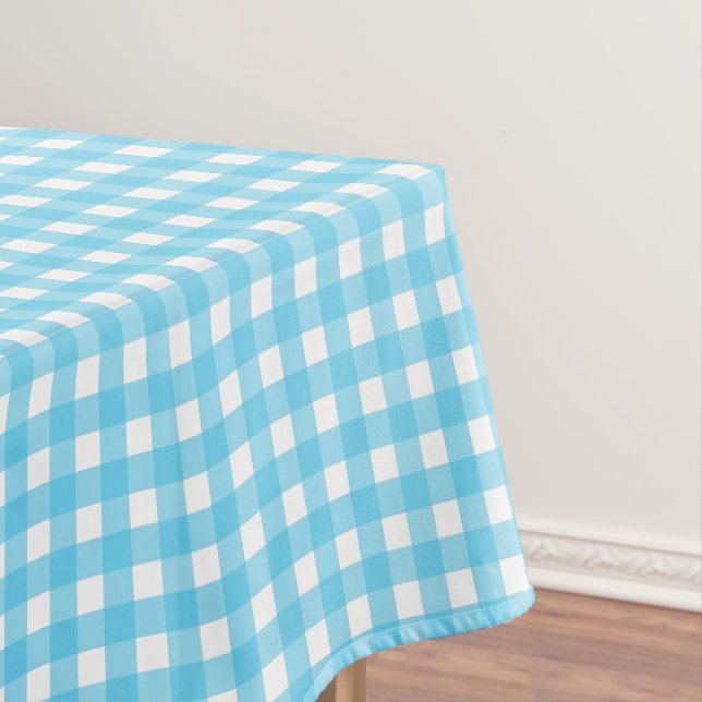 Bright cerulean blue gingham tablecloth (In Situ)
