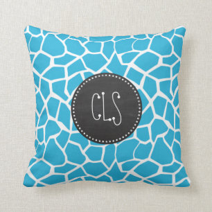 Bright Cerulean Giraffe Animal Print; Chalkboard Throw Pillow
