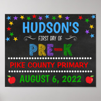 Bright Chalkboard First Day of Pre-K Sign
