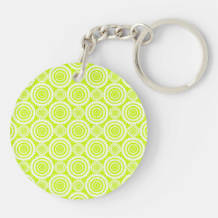 Bright Chartreuse Day Glow Geometric Pattern Keychain