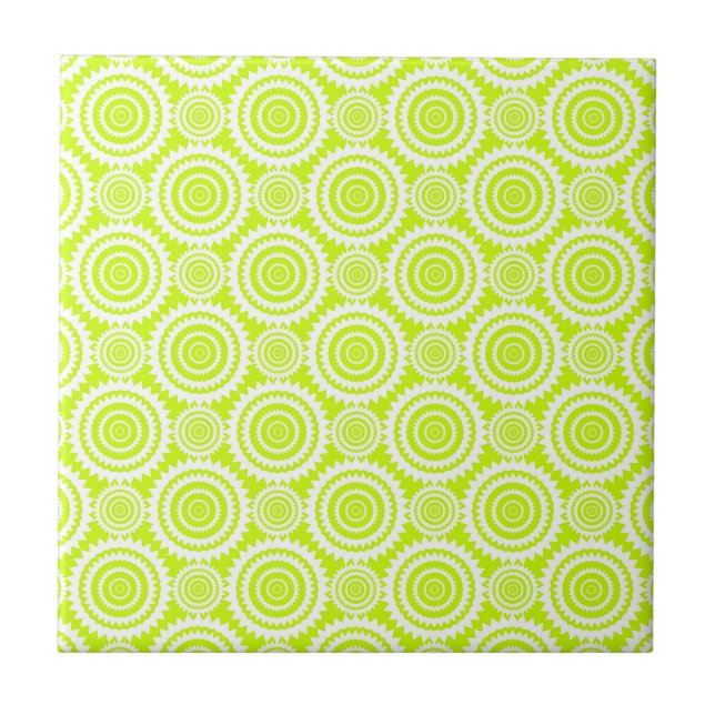 Bright Chartreuse Day Glow Geometric Pattern Tile (Front)