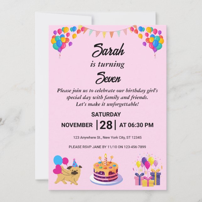 Bright & Cheerful Birthday Invitation Card (Front)