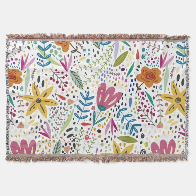 Bright Cheerful Floral Pattern Colourful Throw Blanket (Front)