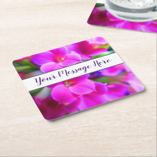 Bright Cheerful Flowers Pink Magenta Purple Custom Square Paper Coaster