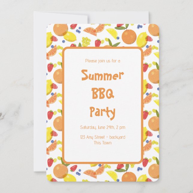 Bright Cheerful Risograph Fruit Party Invitation (Front)