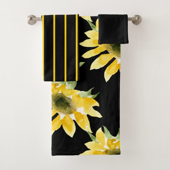 Bright Cheerful Sunflower & Black  Bath Set (Insitu)