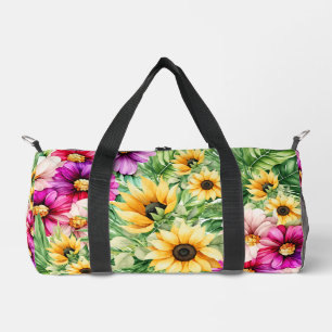Bright Cheerful Sunflowers & Tropical Flowers Duffle Bag