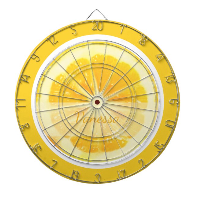 BRIGHT CHEERFUL SUNSHINE YELLOW LEMON CITRUS FRUIT DARTBOARD (Front)