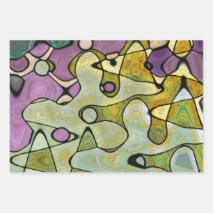 Bright, cheery and colorful circles and mod swirls wrapping paper sheet