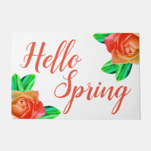 Bright Cheery Pink Roses Hello Spring Doormat