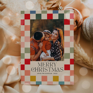 Bright Chequered Frame Christmas Photo Holiday Card
