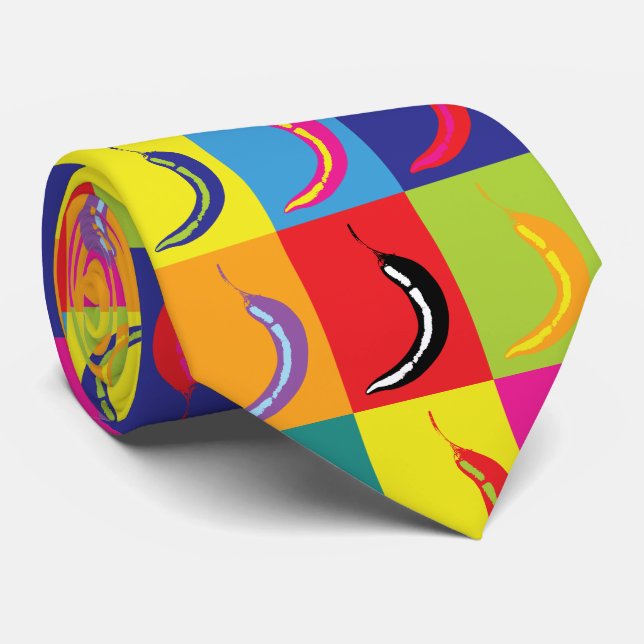Bright Chilli Pepper Pattern Restaurant Manager Tie (Rolled)