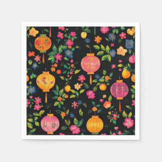Bright Chinese Lanterns on Black Napkin