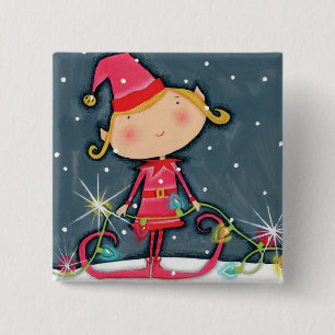 Bright Christmas Elf 2 Inch Square Button