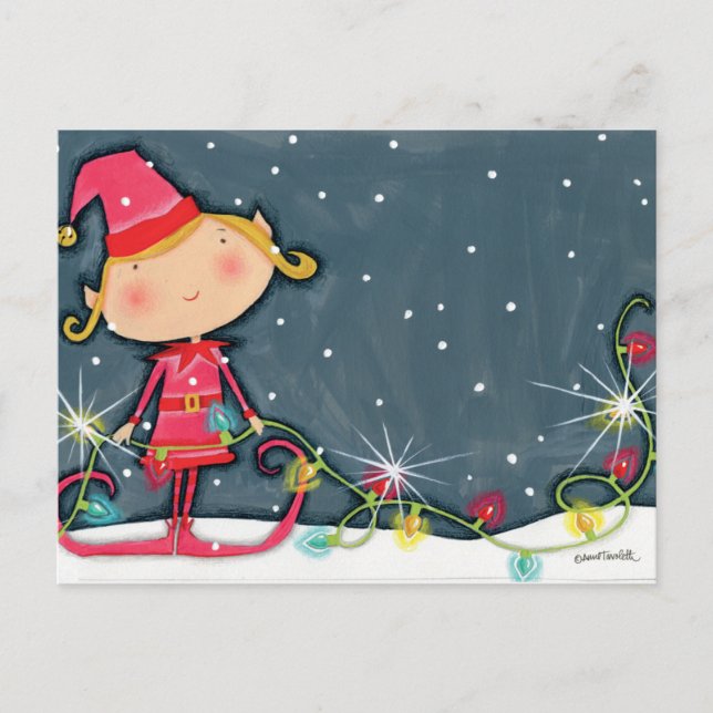 Bright Christmas Elf Holiday Postcard (Front)
