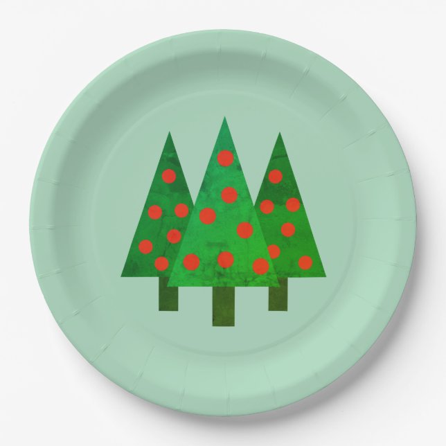Bright Christmas Grove on Green Paper Plate (Front)