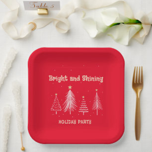Bright Christmas Holiday Party Red White Paper Plate