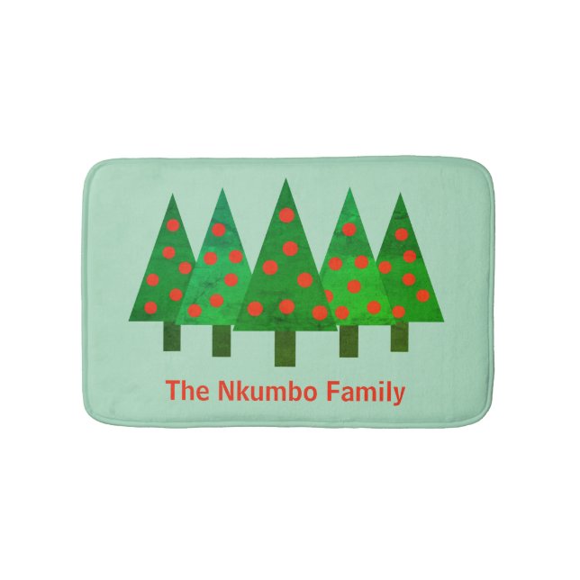 Bright Christmas Pine Forest Personalized Name Bath Mat (Front)