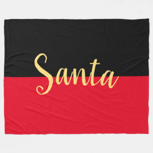 Bright Christmas Red Black Colour Block SANTA Text Fleece Blanket