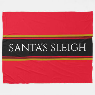 Bright Christmas Red Stripes Santa's Sleigh Text Fleece Blanket