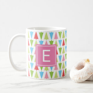 Bright Christmas Tree Pattern Girly Pink Monogram Coffee Mug
