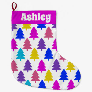 Bright Christmas Tree Pattern Large Christmas Stocking