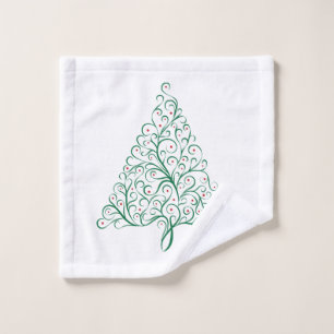 Bright Christmas Tree Scroll in Red and Green Bath Towel Set