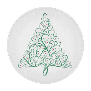 Bright Christmas Tree Scroll in Red and Green Cutting Board
