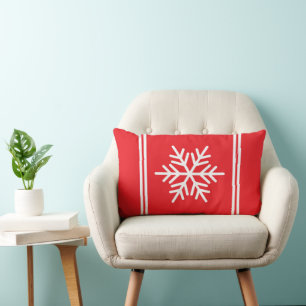 Bright Christms Red White Racing Stripes Snowflake Lumbar Pillow