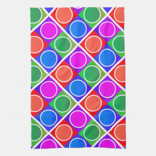 Bright Circles and Squares Pattern Kitchen Towel