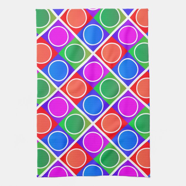 Bright Circles and Squares Pattern Kitchen Towel (Vertical)