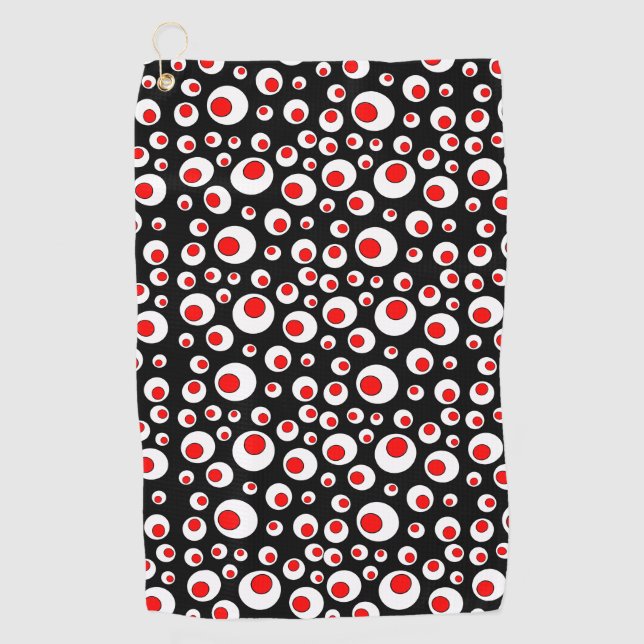 Bright Circular pattern Red inside White Circles Golf Towel (Front)