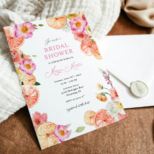 Bright Citrus and Flirty Flowers Bridal Shower Invitation