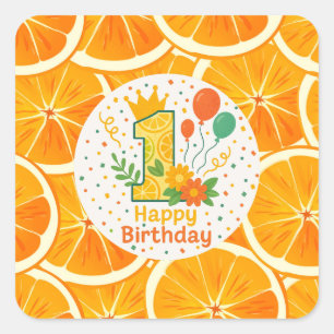 Bright Citrus First Birthday Square Sticker