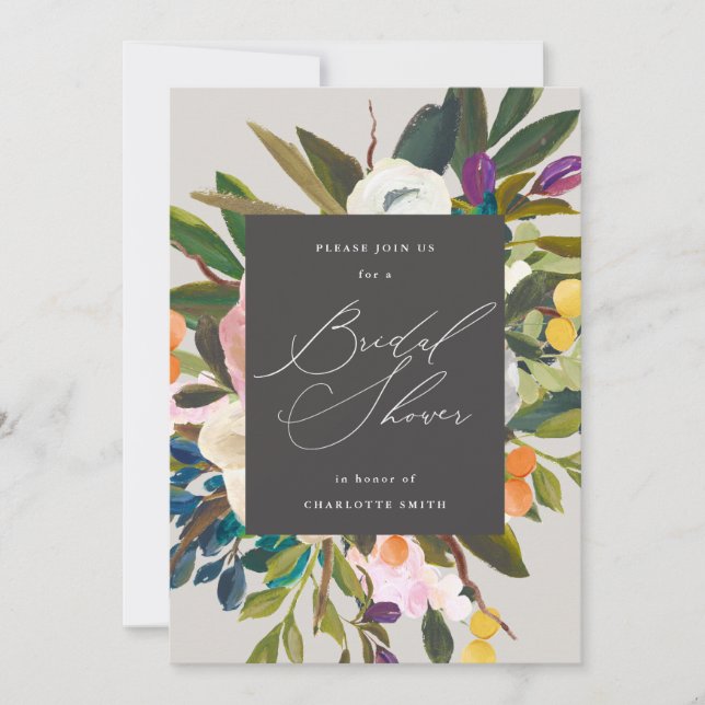 Bright Citrus Flowers | Dove Grey | Bridal Shower Invitation (Front)