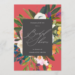 Bright Citrus Flowers   Red    Bridal Shower Invitation