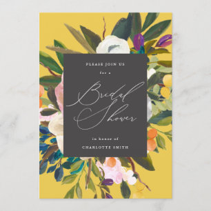 Bright Citrus Flowers Warm Yellow Bridal Shower Invitation