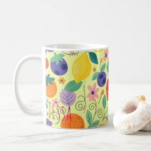 Bright Citrus Fruit and Berry Whimsical Summer Art Coffee Mug