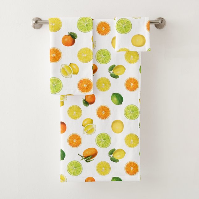 Bright Citrus Fruit Refreshing Pattern Bath Towel Set (Insitu)