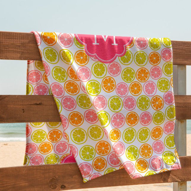 Bright Citrus Pattern Monogrammed Beach Towel (Creator Uploaded)