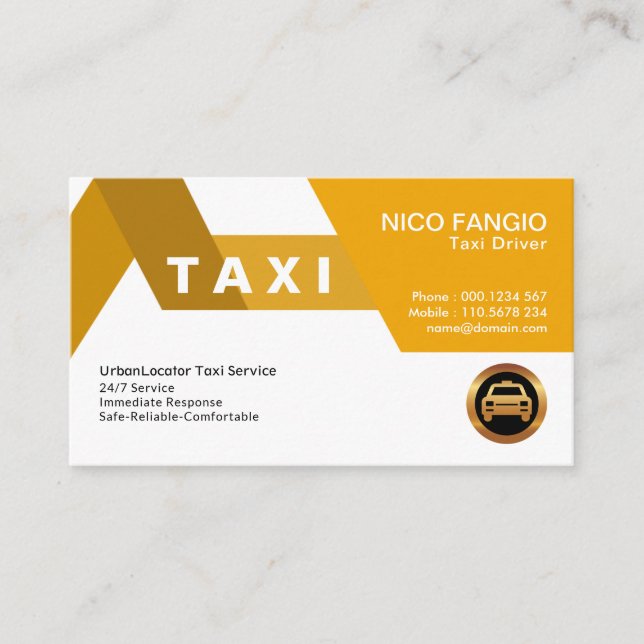 Bright Classy Energetic Orange Zest Taxi Service Business Card (Front)