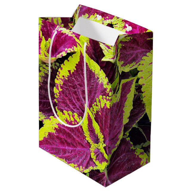 Bright Coleus Leaf Design Medium Gift Bag (Back Angled)