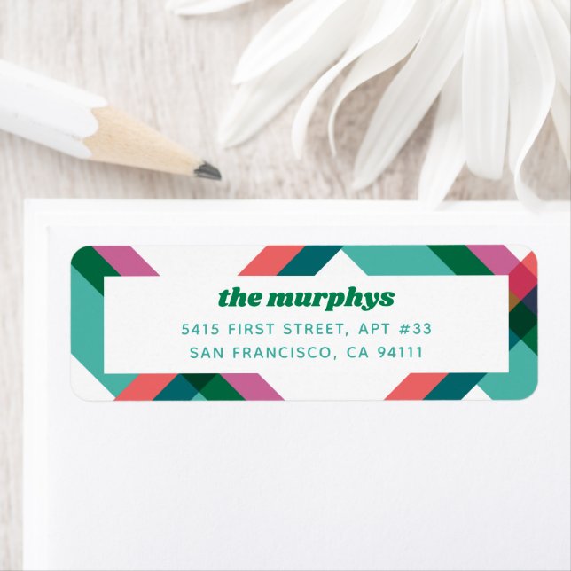 Bright Color Block Plaid Retours Adresse Étiquette (En situation)