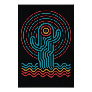 Bright color geometric cactus poster