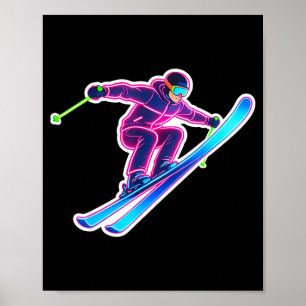 Bright color skiing art ski lover skier winter poster