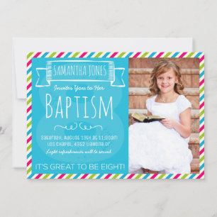 Bright Color Stripes LDS Baptême Faire-part