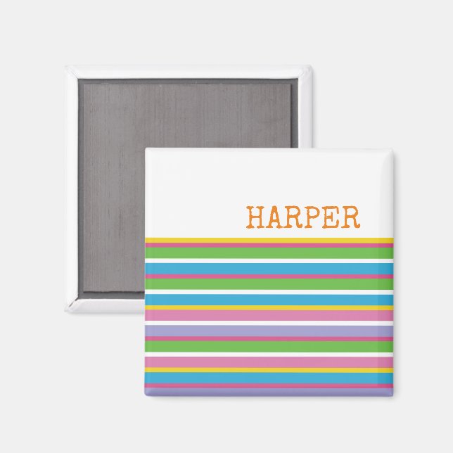 Bright Color Stripes NAME Modern Summer Fun Hip Magnet (Front/Back)