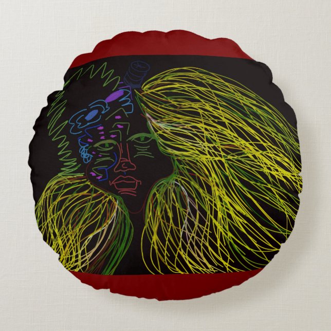 Bright Colored Puppet Round Pillow (Front)