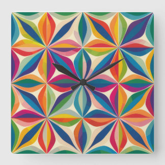 Bright colorful abstract floral pattern print square wall clock