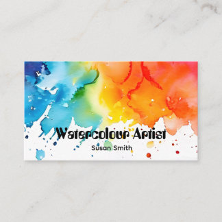 Bright Colorful Abstract Watercolor Art Square Bus Business Card